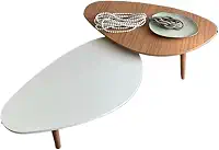 Mesa de Centro Dupla com Tampo Orgânico - Design Moderno em MDF 15mm e Pés em Madeira Maciça, Conjunto 90x52cm (Mel)