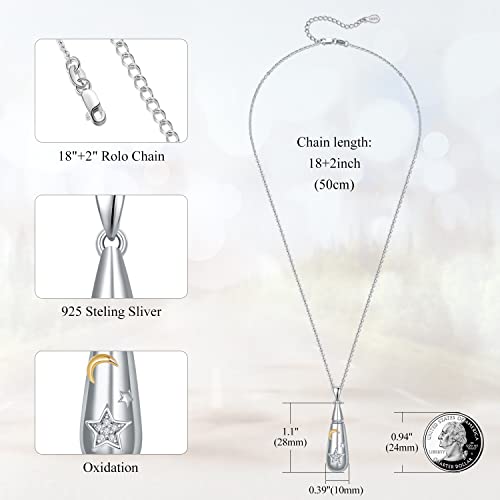 Praymos Cremation Urn Pendant Necklace For Memorial 925 Sterling Silver Bar Waterdrop Pendant Ashes Necklace With Cz Necklace Ashes Jewelry Keepsakes (B-Urn Necklace) (Waterdrop) #TOP5