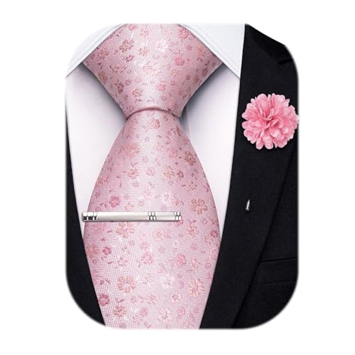 Image of Hi-Tie 63 inches Striped Paisley Extra Long Ties for Men Silk Necktie with Lapel Pin Tie Clip Big and Tall Men Formal Wedding