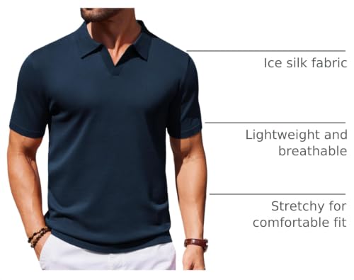 Image of COOFANDY Men's V Neck Short Sleeve Stretch Knit Polo Shirt