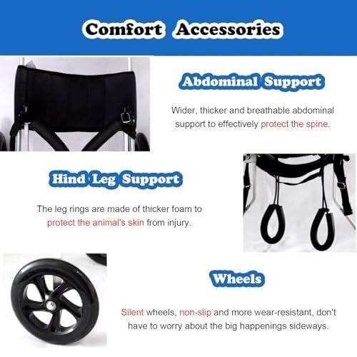 Silla de ruedas para perros para patas traseras, carrito de soporte de aluminio ligero para perros grandes con displasia de cadera o parálisis, ayuda de movilidad ajustable para rehabilitación canina