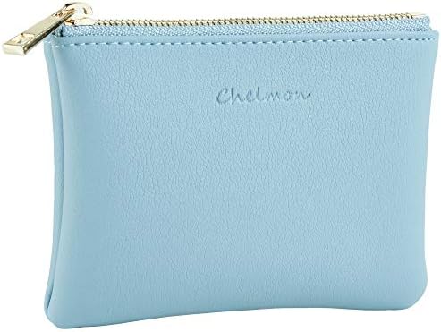 Chelmon Vegan Leather Coin Purse Pouch Change Purse With Zipper For Men Women (Blue Classic)