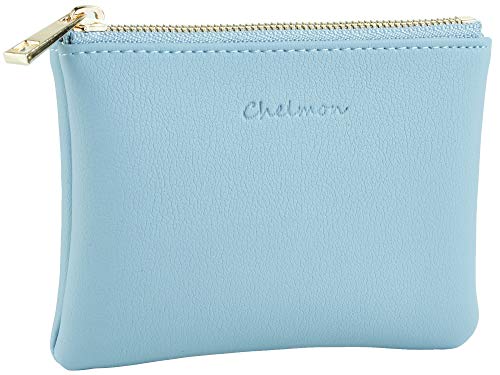 Image of Chelmon Vegan Leather Coin Purse Pouch Change Purse With Zipper For Men Women, Blue Classic, Minimalist
