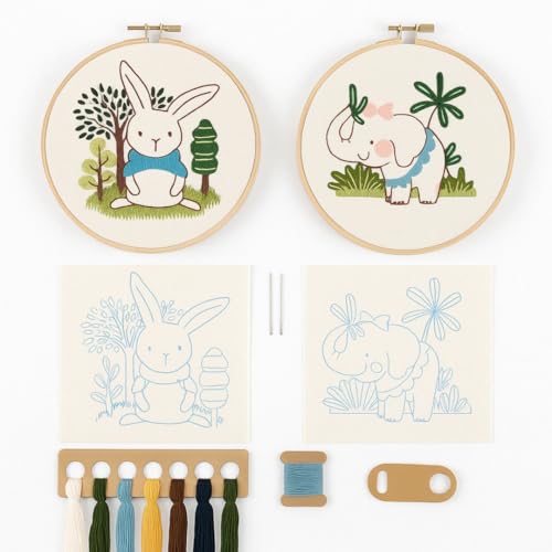 DaLareira Kit de Bordado Infantil para Adultos – DIY Relajación con Motivos de Animales – Bastidor, Hilos colores DMC, Agujas y Guía Paso a Paso