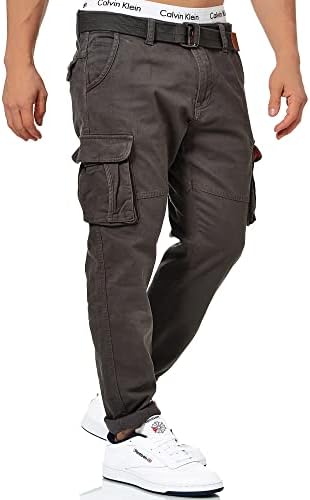 Indicode Herren Mathen Cargohose aus 98% Baumwolle inkl. Gürtel | Cargo Hose für Männer Raven, S