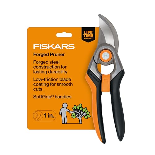 Fiskars Bypass Pruning Shears, 1' Cut Capacity Gardening Scissors, Forged Steel Replaceable Blade...