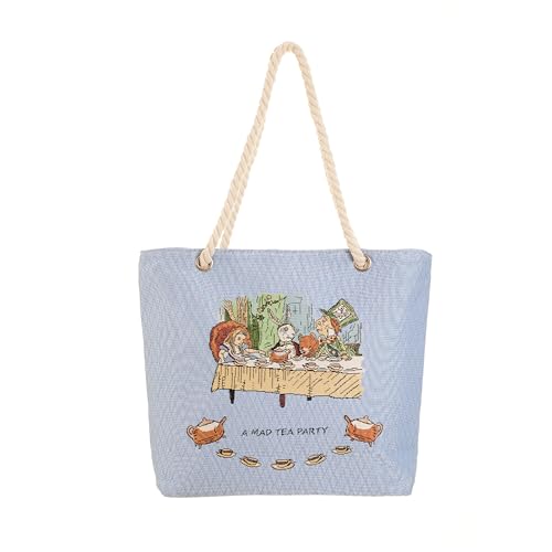 Signare Large Tote Bag for Women with Strong Cotton Rope Handles Travel Essentials Picnic Bags with Zip Closure & Inner Zip Alice in Wonderland Tapestry Beach Bag (BEACH-AIW-TEA)