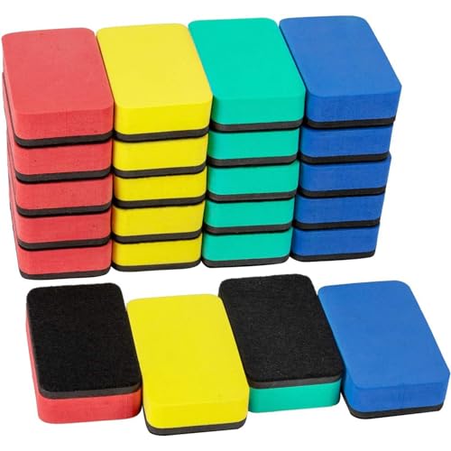 Image of 24Pcs Strong Magnetic Dry Erase Eraser, Classroom Must Haves, Rectangle | 4 Color Mini Whiteboard Eraser, Classroom Essentials for Kindergarten, Prek, Elementary, Office