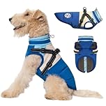 Multiverse Pets Luxury Waterproof Warm Winter coat with built in adjustable Harness, stylish rainproof Cold Weather Dog Jacket, Insulated soft fleece lined, Small & Medium breeds (Blue, S)