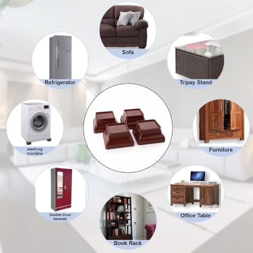 Image of U-MAX 4-Pack Sofa & Bed Leg Lifts, Anti-Slip Base for Stability, Increases Height, Prevents Floor Scratches, Legs Refrigerator Stand (Brown, New Squar Stand)