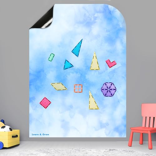 Image of Learn & Grow Magnetic Tile Wall Decal, Magnetic Multifunctional 31"x43" Wall Decal, Self Adhesive Whiteboard Board Magnetic Wall Board Sticker Blue