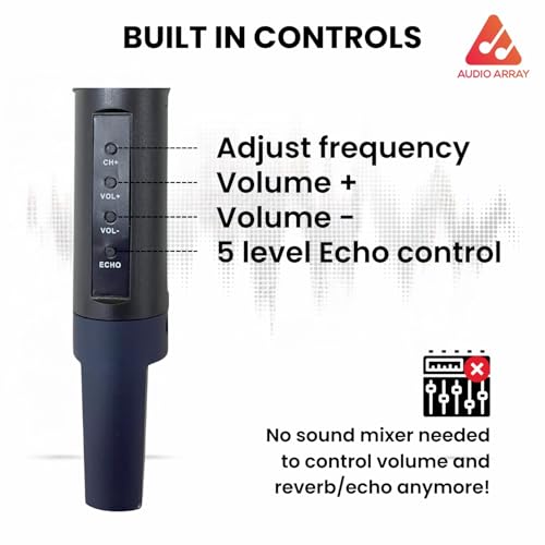 Image of Audio Array AM-W32 UHF Dual Wireless Metal Microphones | Built-in Rechargeable Battery | 6-8 Hours Backup | 60M Range | Karaoke, DJ, Events, PA System | Echo & Volume Controls