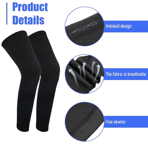 2 Pairs Leg Sleeves, Thigh Compression Sleeves Full Length Sports UV Protection Sleeve Long Legs Sleeve with Anti-slip Silicone Strips for Men Women Running Basketball Football3