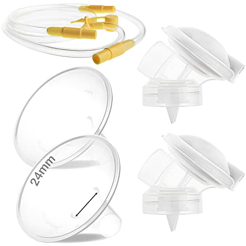 Image of NENESUPPLY Pump Parts with 24mm Flanges Compatible with Medela Pump in Style Maxflow Breastpump and Personalfit Flex. Incl. Flange Membrane Connector Tubing Valve. Not Original Medela Pump Parts