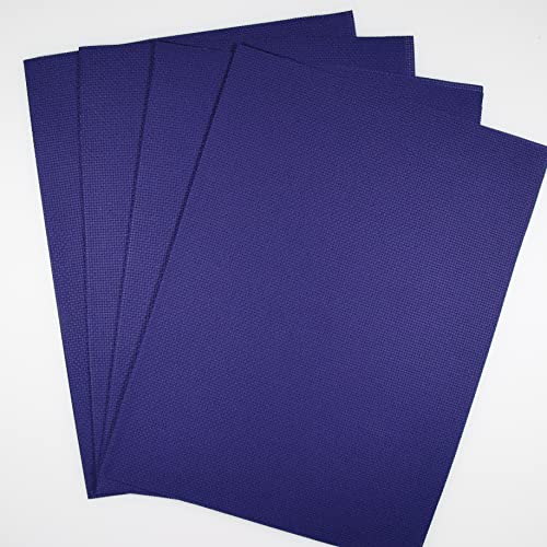Image of KCS 4 pc of 12 inch x 18 inch 14CT Counted Cotton Aida Cloth Cross Stitch Fabric (Royal Blue)