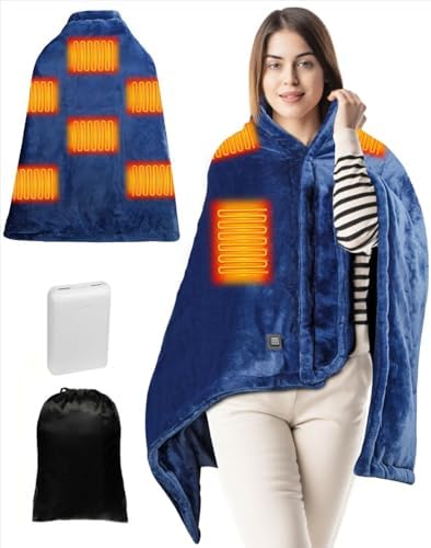 Heated Blanket Battery Operated, USB Cordless Electric Blanket with 10000mAH Battery and 3 Heating Levels(Blue)