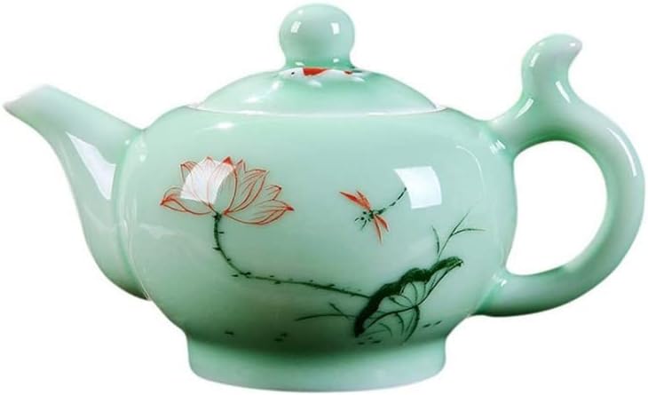 HOTUMN Teapots for Loose Tea Ceramic Teapot with Cover (Lotus & Fish Pattern) Handcrafted Chinese Teapot Festival Gift for Family Friends (6.8 Ounces)