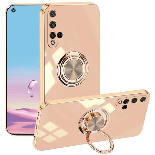 Yarxiawin Custodia per Honor 20 Silicone Morbido Rosa, Design Lusso per Huawei Nova 5T Cover con Anello Supporto Regolabile 360° Case Sottile Leggera (Rosa)
