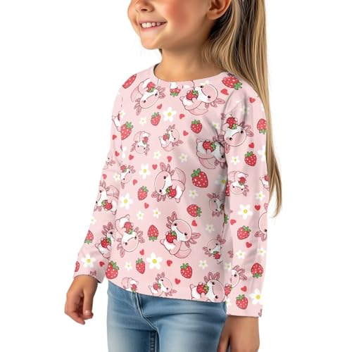 Image of Girls Cartoon Print Long Sleeve Graphic Tee Casual Crew Neck T-Shirts for 3-16 Years Little Girls