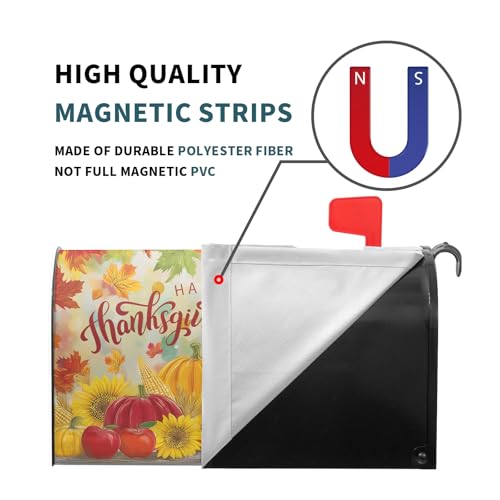 Image of Happy Thanksgiving Day Mailbox Cover Magnetic Standard Size 21 x 18 Thanksgiving Turkey Mailbox Cover Fall Harvest Post Letter Box Wrap Decor for Farmhouse Garden Yard Outdoor Decoration