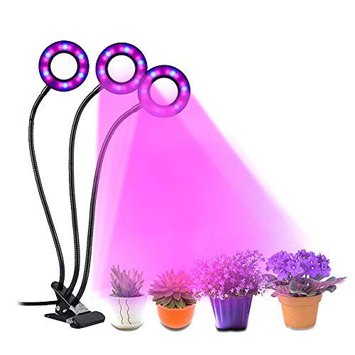 DASKOO PL-07 30 W Three Heads LED Plant Grow Lamp con cuello de cisne ajustable y clip para plantas de interior, 3 modos, 5 tipos de brillo 3/9/12 h temporizador