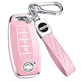 Key Fob Cover for Nissan with Keychain Accessories, Premium Soft TPU Full Protection Key Case for 2023 2024 Rogue Pathfinder Versa 2025 Sentra Patrol Armada Smart Key Shells (5 Buttons,Pink)