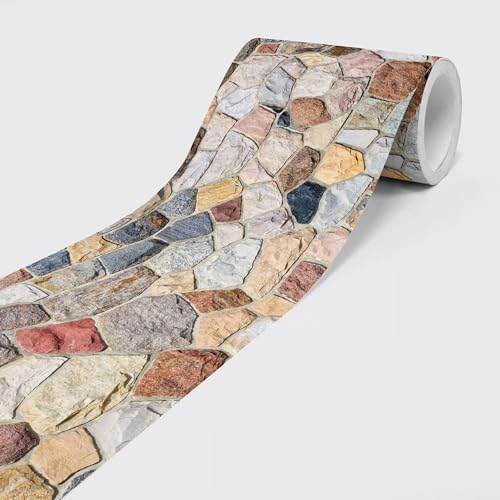 Cenefa autoadhesiva – Cenefa de papel pintado – Cenefa decorativa para paredes, muebles, techos, papel pintado, puertas, piedras de colores, 5,00 m x 0,15 m por rollo