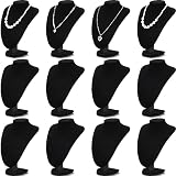 Huquary 12 Pcs Necklace Stand Display Jewelry Bust Display Stands Necklace Stand Jewelry Photography Props for Selling for Home Store Trade Shows(Black,Velvet)
