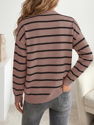 Image of Vrtige Women's Casual Striped Button Open Front V Neck Long Sleeve Knit Lightweight Cardigan Sweater
