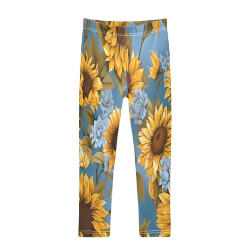 Bolaz Toddler Girls Leggings Printed Yoga Pants Leggings Blue Sunflower for Kids