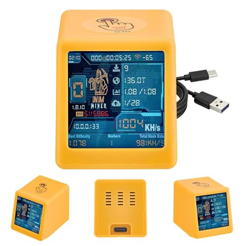 Luckyminer V2 Bitcoin Miner - 1060 KH/s Solo Lottery Miner Mit ESP32-WROOM-32 1 54-Zoll-Display & Hash-Rate-Rechner - Plug & Play USB Miner Für Zuhause Büro & Als Tischuhr (Kompatibel Mit V2)