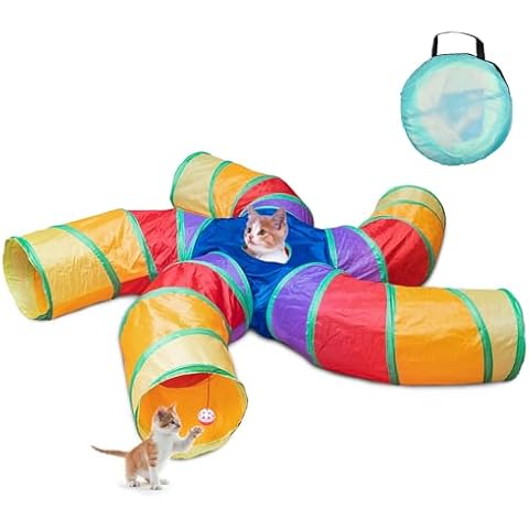 Depets Cat Tunnel for Indoor Cats, 5 Way Large Cat Tube with Play Ball, S-Shaped Folded Cat Play Tunnel Toy for Indoor Exercise, Durable Interactive Peephole Pet Tunnel for Cat Kitten Puppy Rabbit Cover