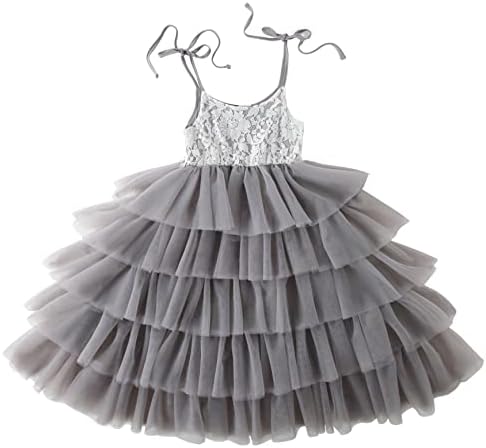 DeeFant Girls Flower Floral Lace Sleeveless Tutu  Maxi Layered Dress Kids Tulle Wedding Party Gown Size 2-11