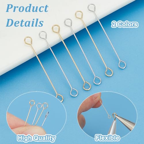 Ph Pandahall KK-PH0010-42-US2 100Pcs 25Mm Brass Eye Pins Double Sided Eye Pins 26 Gauge Brass Wire Open Eye Pins Findings Gold Silver Ear Connecting Rod For Diy Crafts Earrings Necklaces Bracelets Jewelry Making thumb #3