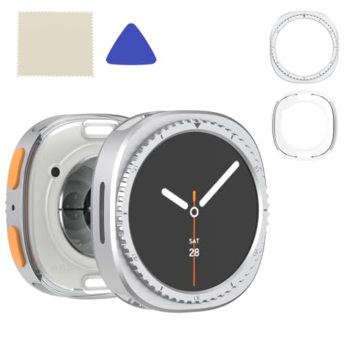 For Samsung Galaxy Watch 8 40mm 専用 軽量設計 金属フレームケース 強靭な保護性能 簡単取り外し 高硬度PCバックケース付属 清?布&オープンツール付き 4色選択可能 時計本体別売 (シルバー)