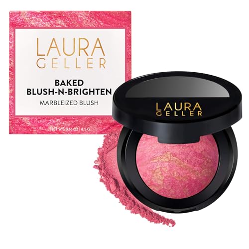 LAURA GELLER NEW YORK Baked Blush-n-Brighten Marbleized Blush for Cheeks - Sunlit Rose - Satin Finish - Buildable Color