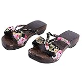 Holibanna Wooden Geta Sandals Clogs Chinese Japanese Traditional Shoes Female Kimono Wooden Slippers Sandals Summer Beach Footwear Black