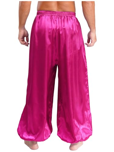 Jhaoyu Mens Satin Belly Dance Pants Elastic Waist Loose Fit Trousers Bloomers Arabian Prince Outfits4