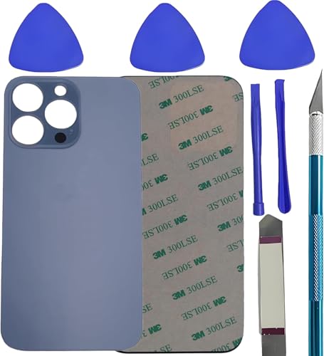Alovexiong Vitrage arrière de Remplacement pour iPhone 13 Pro Max avec adhésif pré-appliqué + kit de réparation (Bleu)