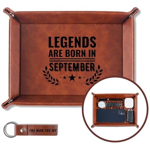 INNObeta Birthday Gifts for Men, Happy Birthday Valet Tray for Him, Male, Boyfriend, Son, Husband, Dad, Desktop Organizer PU Leather Tray - Legends are Born in September Cover