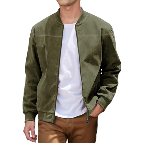 Bomber Jacket Men Lightweight Vintage Faux Suede Trucker Jackets Casual Zipper Stand Collar Cardigans Fashion Coat Fall