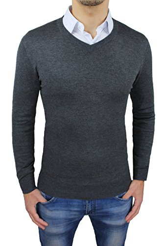 Pull golf homme gris foncé Evoga en maille stretch confortable col en V taille M