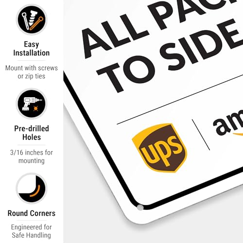 Image of Package Delivery Sign, Delivery Instructions Deliver All Package to Side Door Sign, 10x14 Inches, Rust Free .040 Aluminum, Fade Resistant, Made in USA