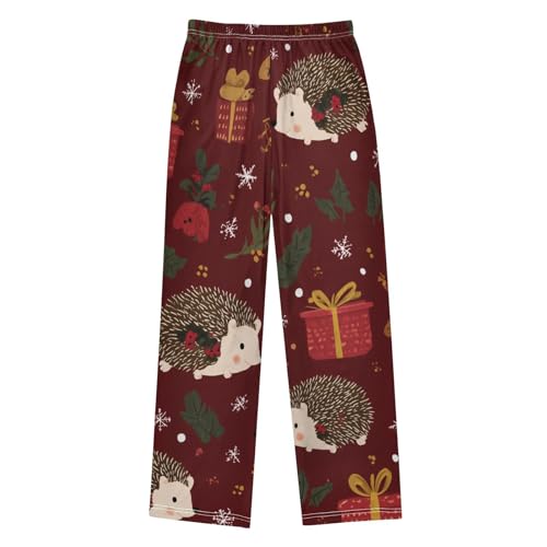 ZZXXB Hedgehog Mistletoe Branch Boys Long Pants Soft Trousers Elastic Waist Kids Lounge Bottoms with Pockets S-XL2