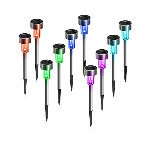Lumiere Solaire Exterieur Lampe Solaire Exterieur Jardin Borne LED Solaire Exterieur Etanche Acier Inoxydable Étanches pour Chemins Pelouse Automatique Rechargeable Lot de 10 Diverses Couleurs