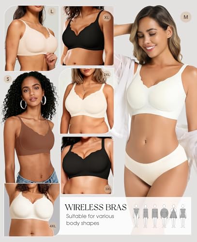 Image of LXOXL Wireless Bras for Women No Underwire Seamless Push Up Full Coverage Everyday Bra Comfortable Supportive Tshirt Bralette
