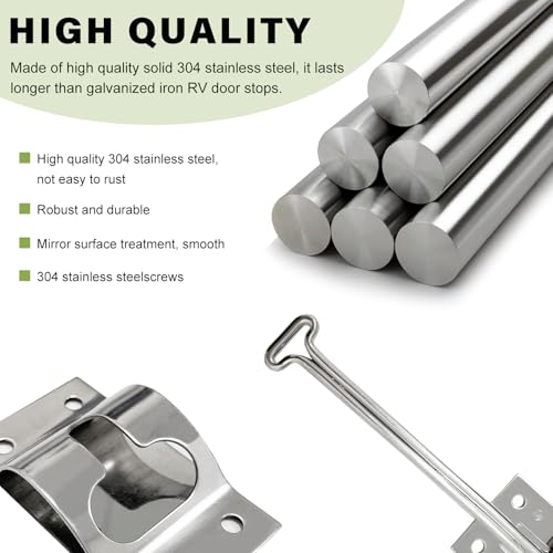 Image of povtii 2 PCS Camper RV Door T-Latch, 6 Inch 304 Stainless Steels RV Door Holder Entry Door Catch, Metal Polished Exterior Door Hooks for Most Vehicles, Universal Car Accessories (6 Inch)