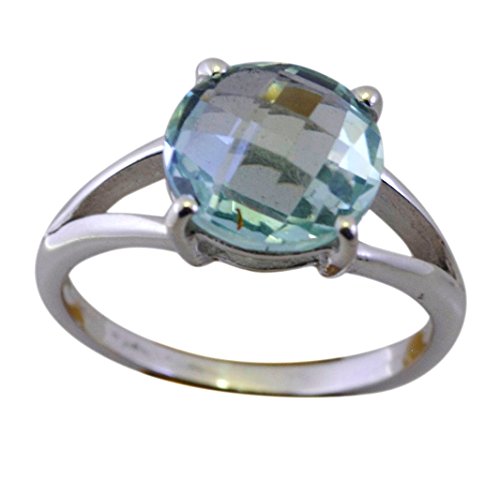 Gemsonclick Bague en Argent Sterling avec Topaze Bleue véritable pour Cadeau d'anniversaire, Broche Ronde, réglage à la Main, Taille N Cover