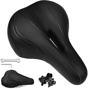 Gel Bike Seat Comfort Wide Bicycle Saddle, Soft Memory Foam Thicken Cushion Bike Saddles Universal Fits City Road Bikes/Mountain Bike/Spinning Bikes