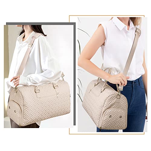 Image of Duffle Bag for Travel, Weekender Bag with Shoe Compartment, Carry On Overnight Bag for Women with Toiletry Bag, Gym Bag with Wet Pocket, Hospital Bags for Labor and Delivery Beige, Beige, Medium